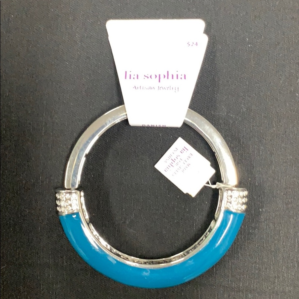 Teal enamel bracelet with rhinestones